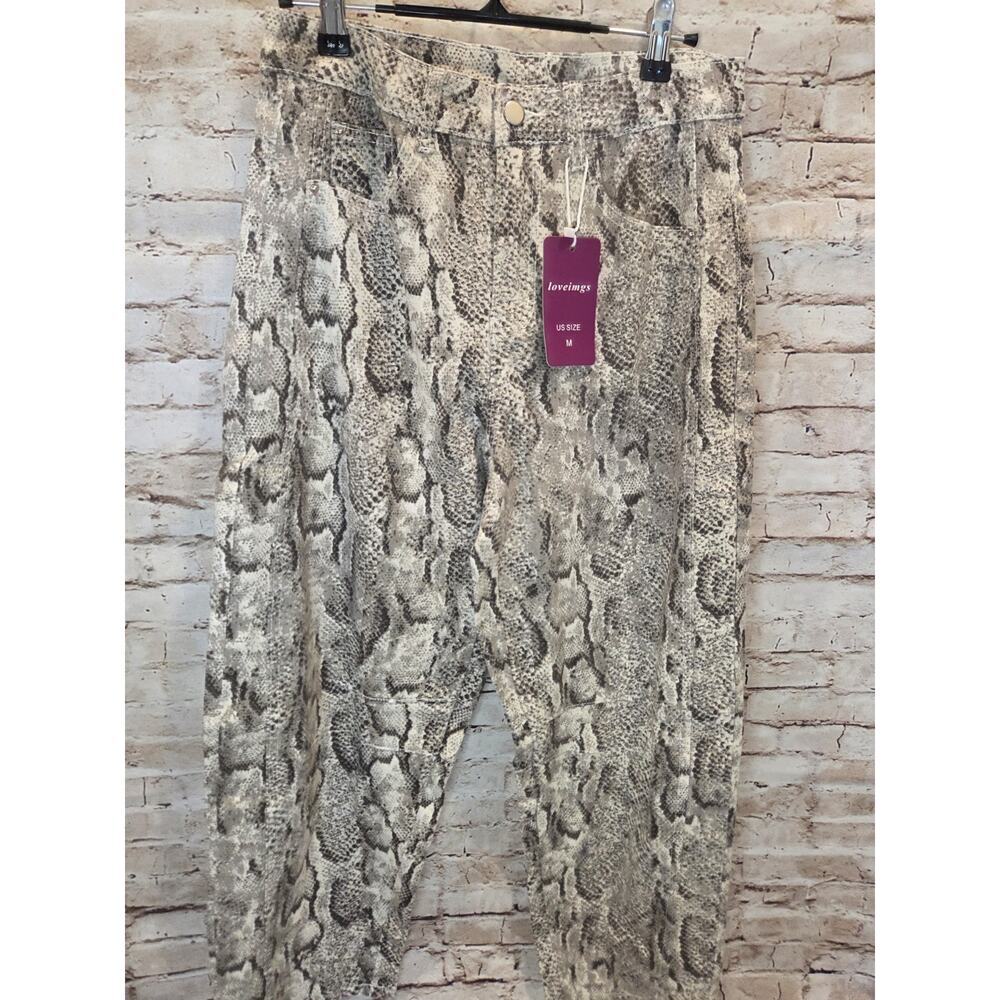 Loveimgs Womens Jeans Size Medium Snake Design Wide Leg Skinny Boutique Style